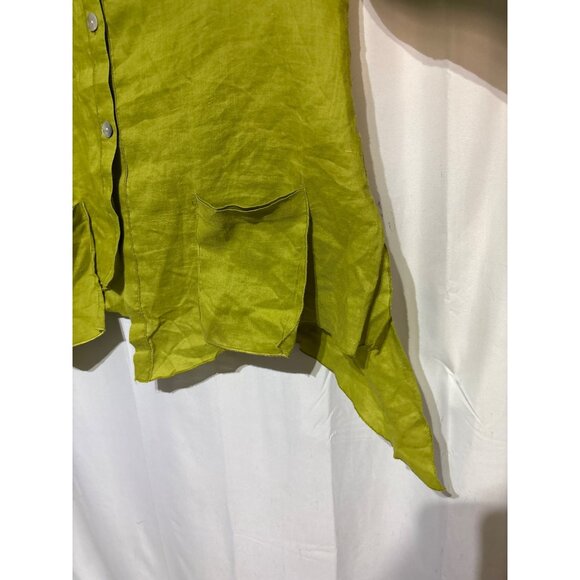 Lime Green Pegasus Womens Asymmetrical Lagan Look Linen Blouse 1X - Picture 4 of 7